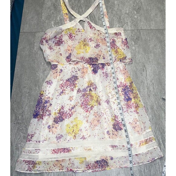 GUESS Sz 8 Crisscross Halter KeyHole Layered Ruffle Pastel Romantic Flowy Beachy - Picture 2 of 7